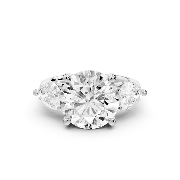 Stella - 3ct 18k white gold Three Stone round with pears Hidden Halo Engagement Ring - Mr. Alex Jewelry