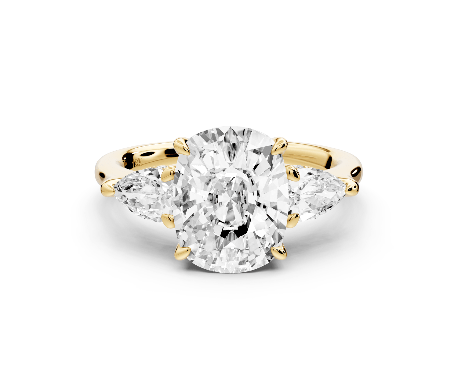 Stella - 3ct 18k yellow gold Three Stone ecushion with pears Hidden Halo Engagement Ring - Mr. Alex Jewelry