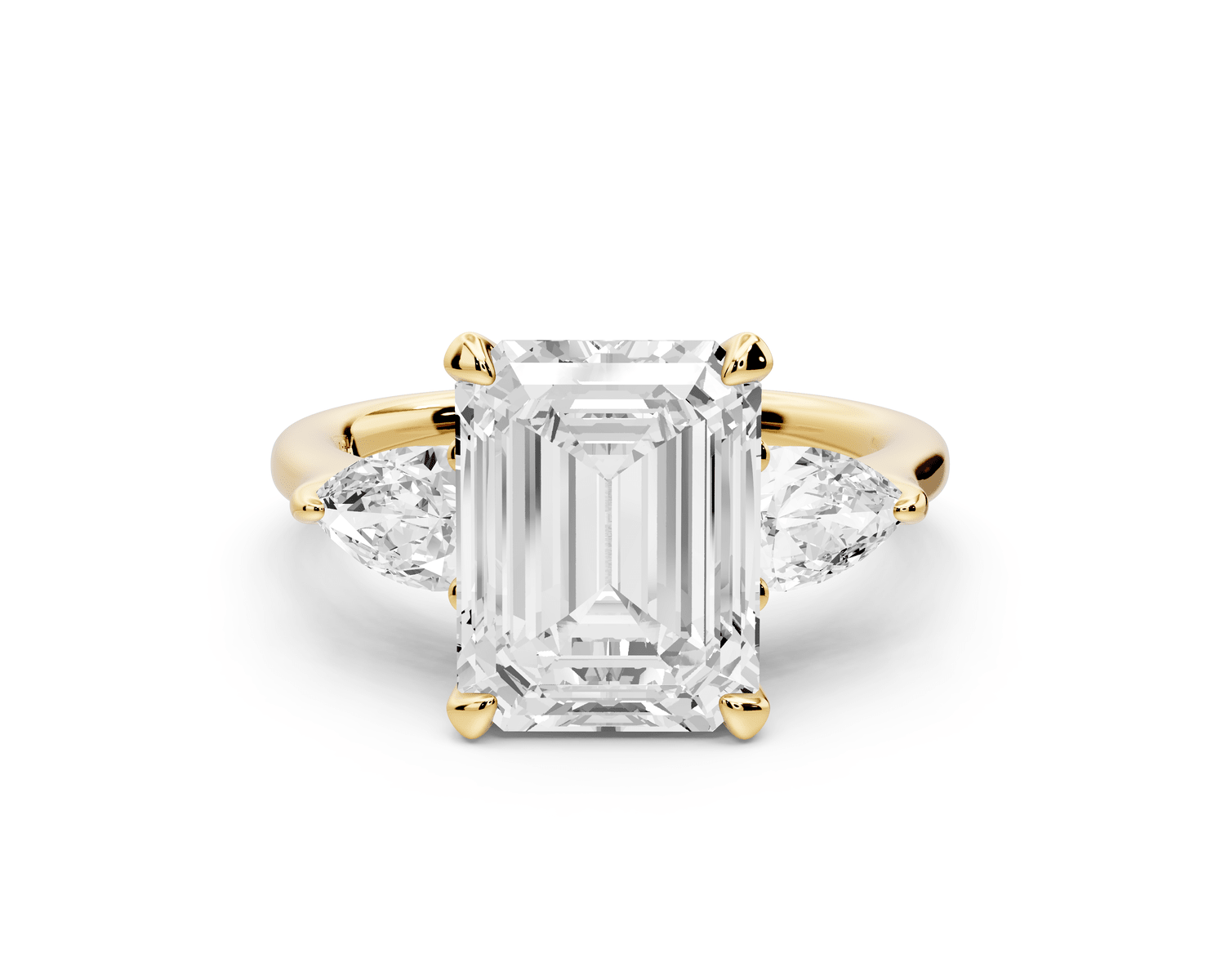 Stella - 3ct 18k yellow gold Three Stone emerald with pears Hidden Halo Engagement Ring - Mr. Alex Jewelry