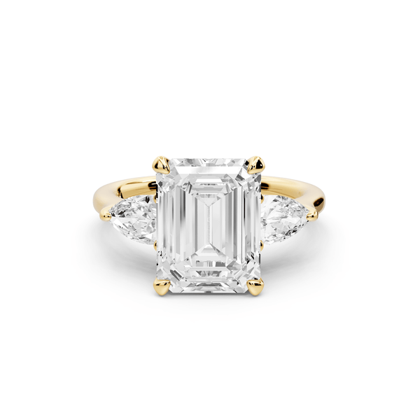 Stella - 3ct 18k yellow gold Three Stone emerald with pears Hidden Halo Engagement Ring - Mr. Alex Jewelry