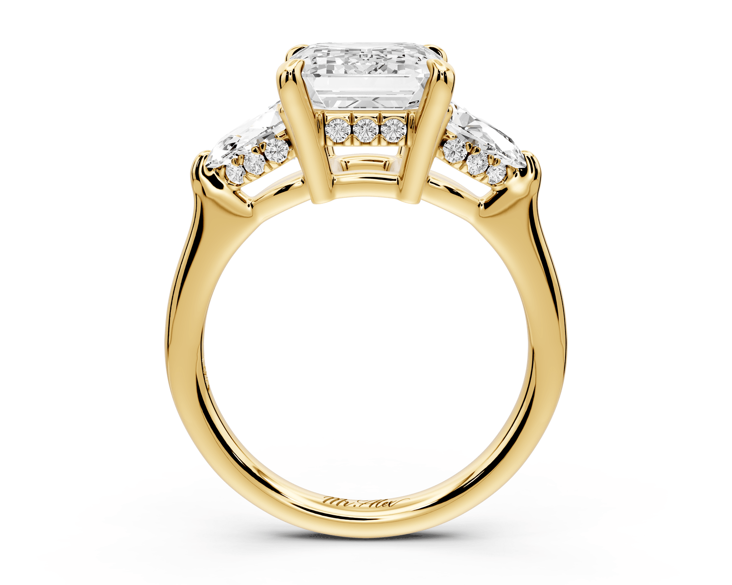 Stella - 3ct 18k yellow gold Three Stone emerald with pears Hidden Halo Engagement Ring - Mr. Alex Jewelry