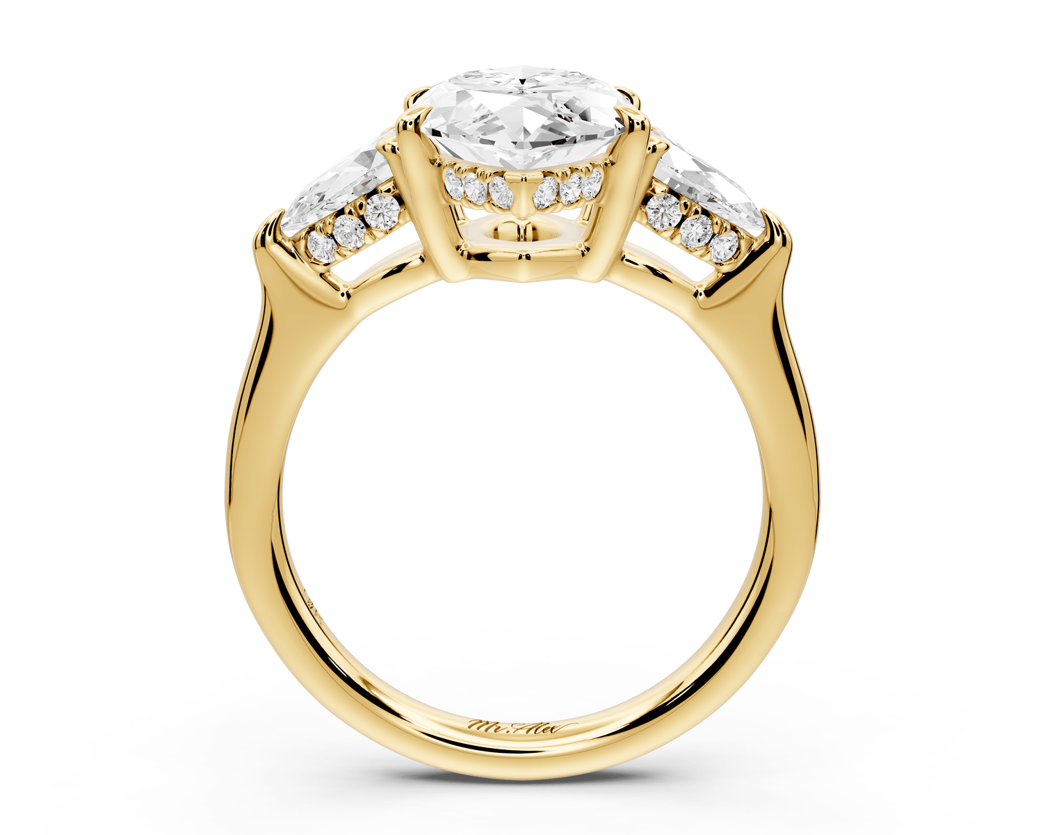 Stella - 3ct 18k yellow gold Three Stone marquise with pears Hidden Halo Engagement Ring - Mr. Alex Jewelry