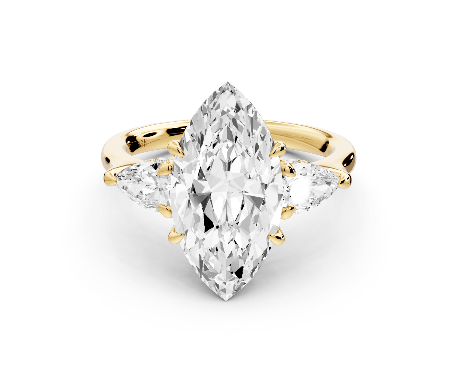 Stella - 3ct 18k yellow gold Three Stone marquise with pears Hidden Halo Engagement Ring - Mr. Alex Jewelry
