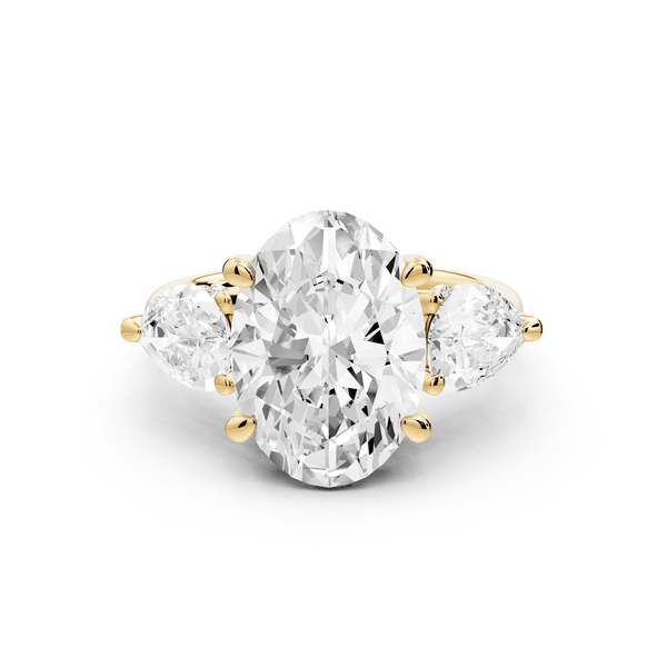 Stella - 3ct 18k yellow gold Three Stone oval with pears Hidden Halo Engagement Ring - Mr. Alex Jewelry