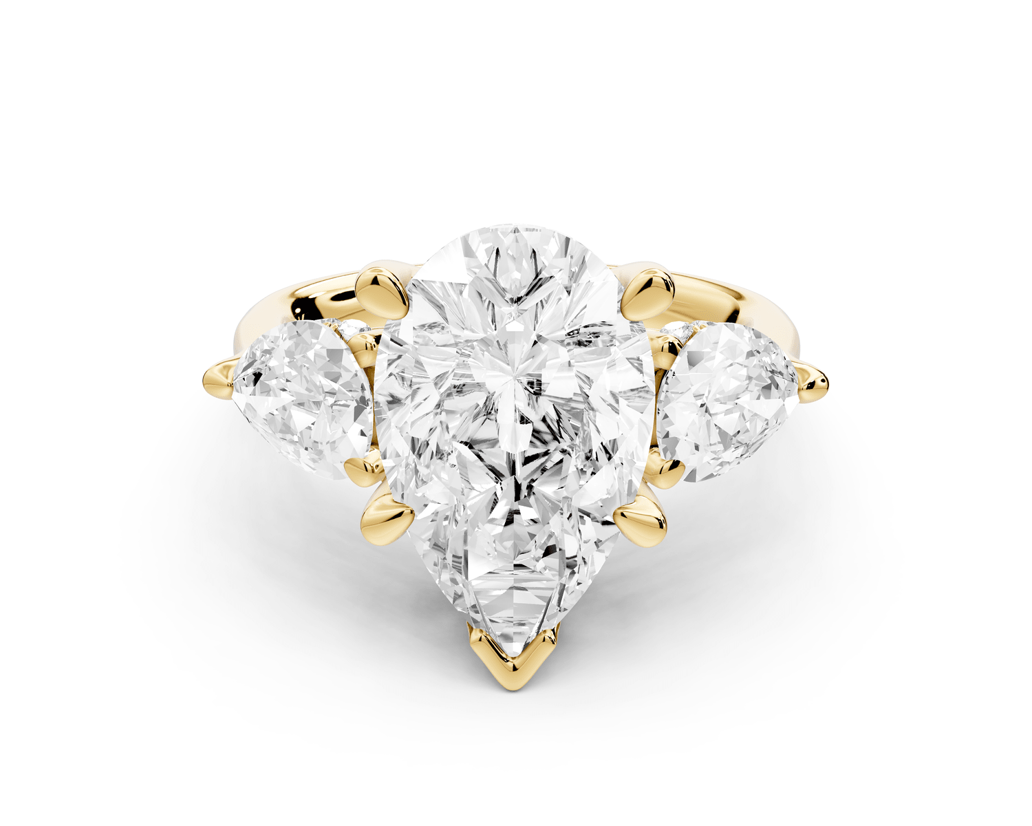 Stella - 3ct 18k yellow gold Three Stone pear with pears Hidden Halo Engagement Ring - Mr. Alex Jewelry