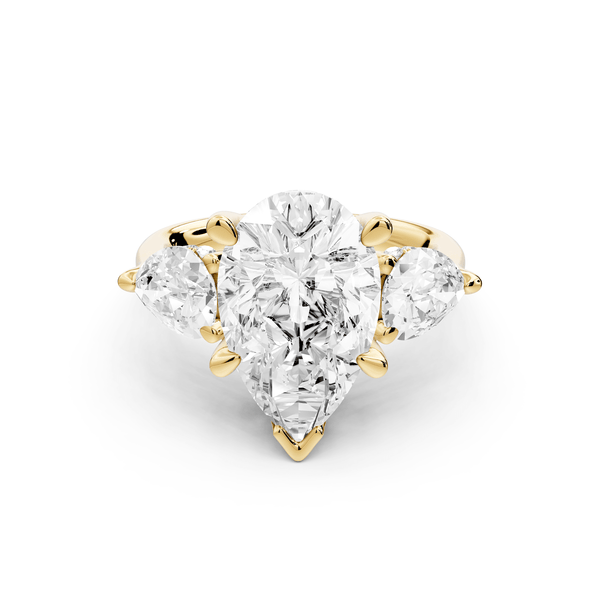 Stella - 3ct 18k yellow gold Three Stone pear with pears Hidden Halo Engagement Ring - Mr. Alex Jewelry