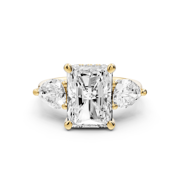 Stella - 3ct 18k yellow gold Three Stone radiant with pears Hidden Halo Engagement Ring - Mr. Alex Jewelry