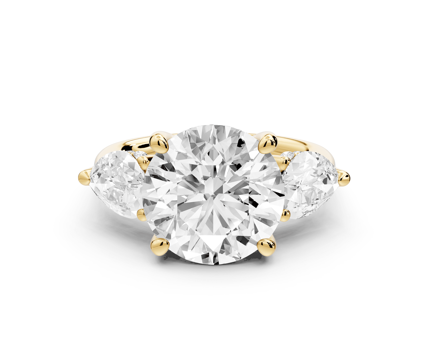 Stella - 3ct 18k yellow gold Three Stone round with pears Hidden Halo Engagement Ring - Mr. Alex Jewelry