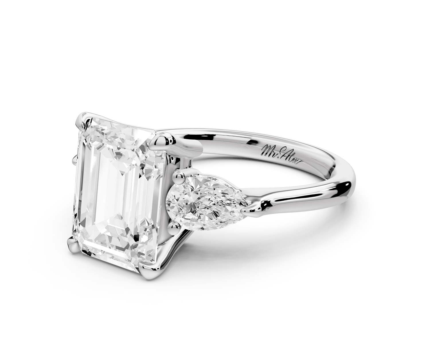 Stella - 3ct emerald Engagement Ring 18k white gold - Mr. Alex Jewelry