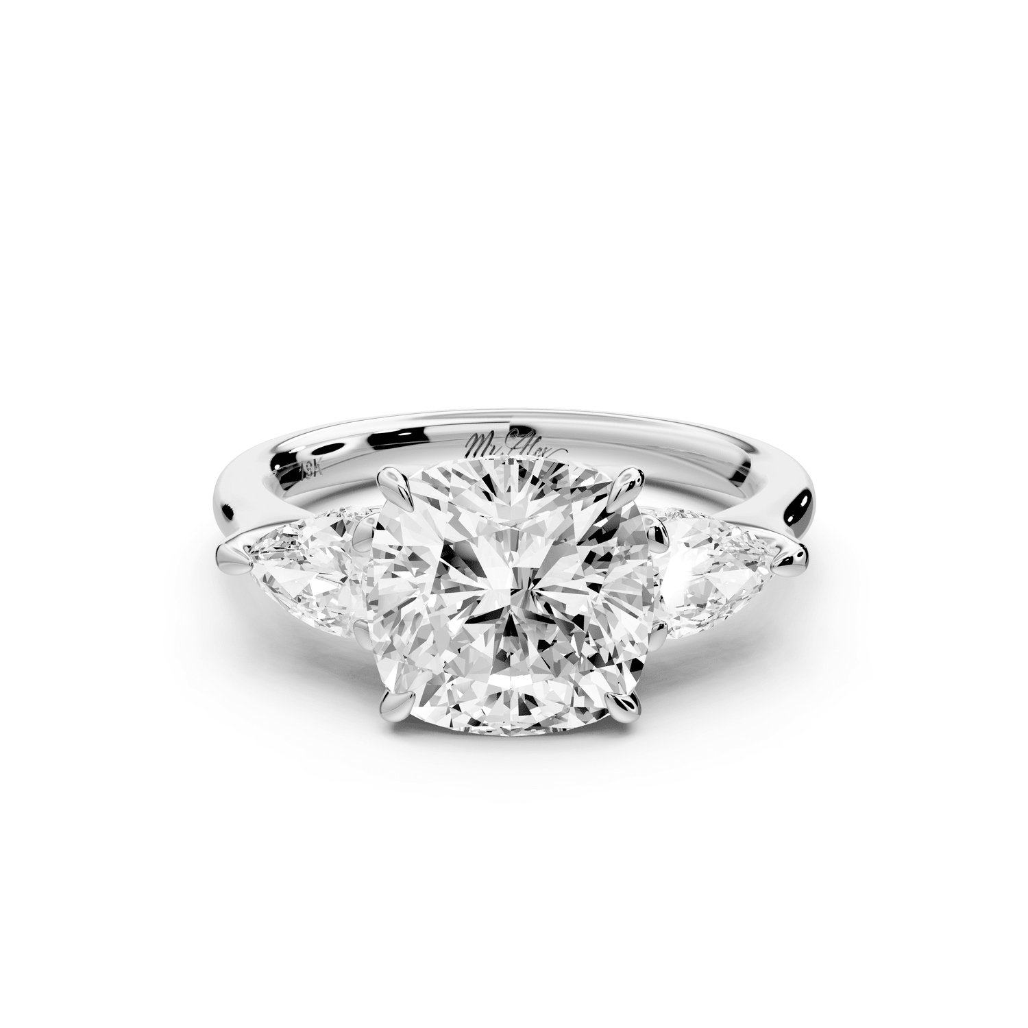 Stella - 3ct platinum Three Stone cushion with pears Hidden Halo Engagement Ring - Mr. Alex Jewelry