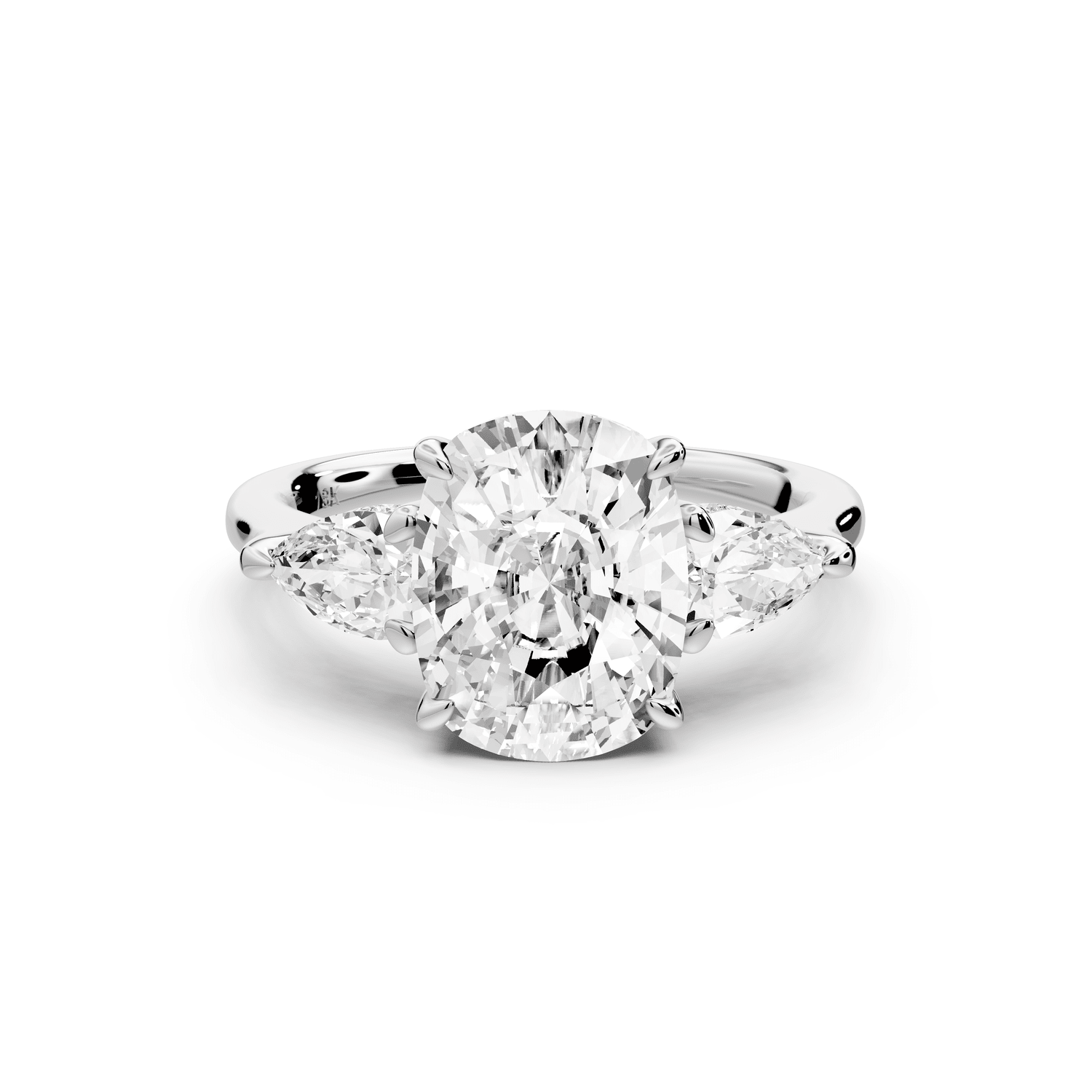 Stella - 3ct platinum Three Stone ecushion with pears Hidden Halo Engagement Ring - Mr. Alex Jewelry