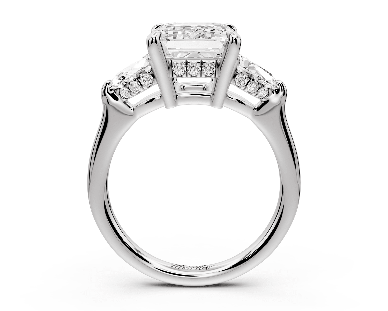 Stella - 3ct platinum Three Stone emerald with pears Hidden Halo Engagement Ring - Mr. Alex Jewelry