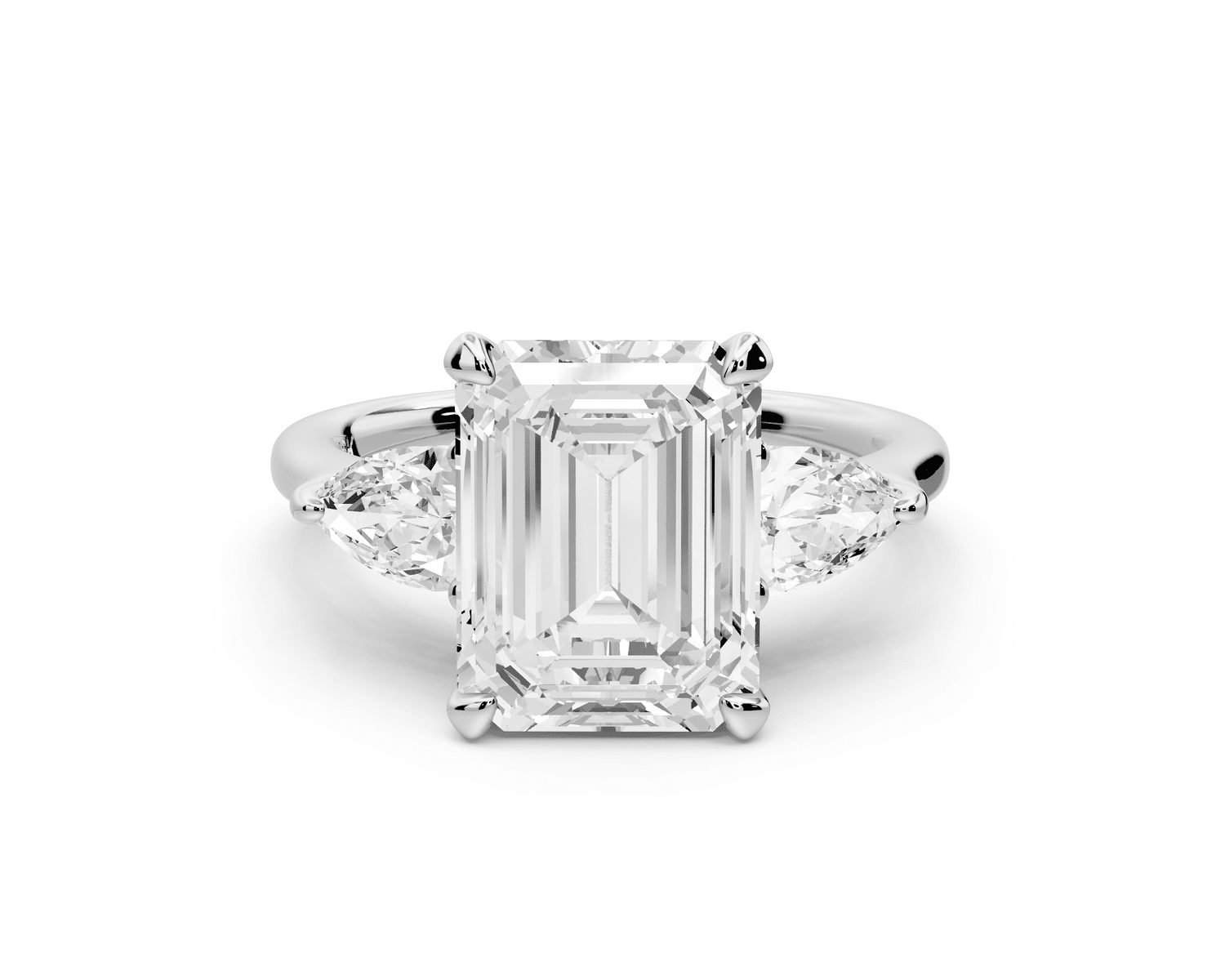 Stella - 3ct platinum Three Stone emerald with pears Hidden Halo Engagement Ring - Mr. Alex Jewelry