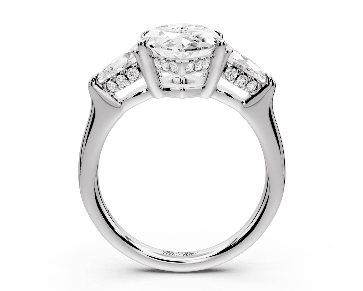 Stella - 3ct platinum Three Stone marquise with pears Hidden Halo Engagement Ring - Mr. Alex Jewelry