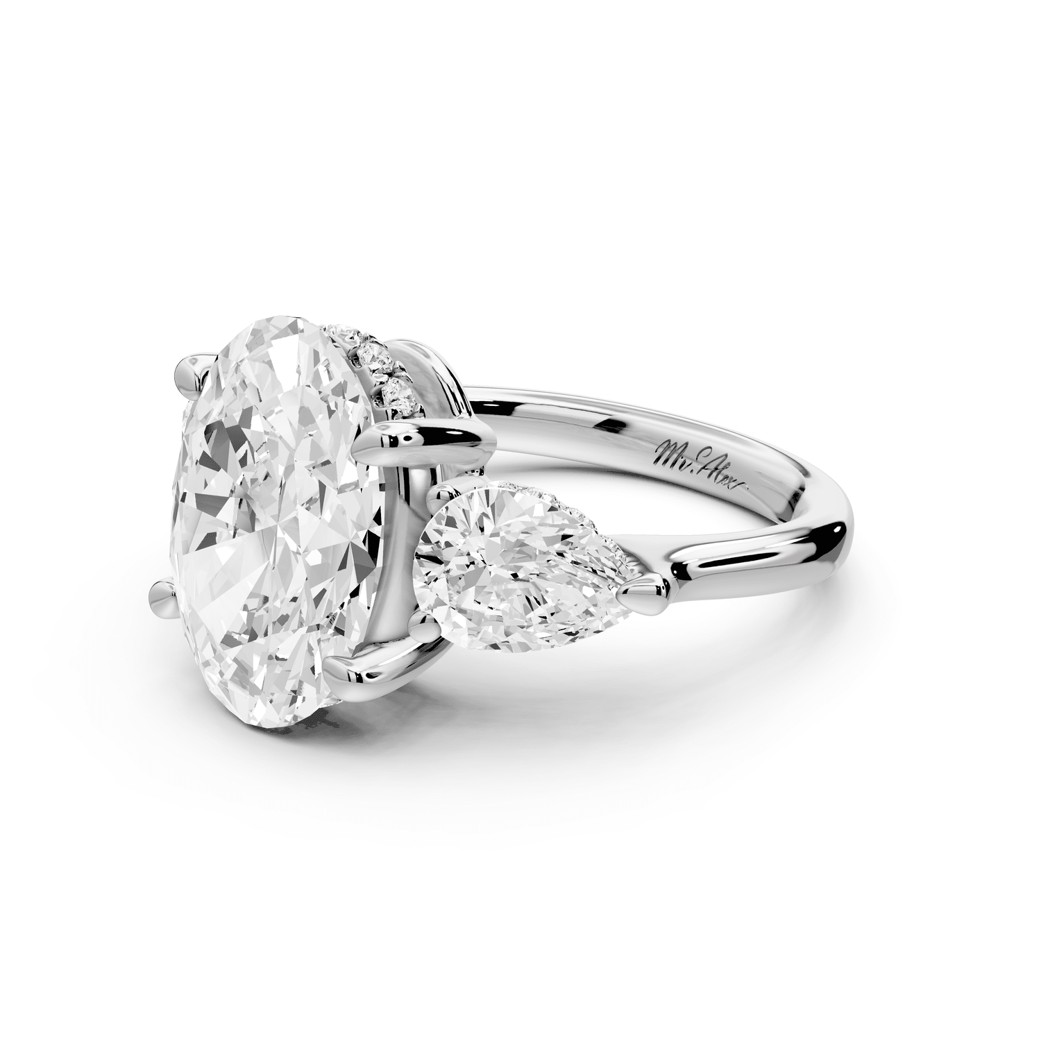 Stella - 3ct platinum Three Stone oval with pears Hidden Halo Engagement Ring - Mr. Alex Jewelry