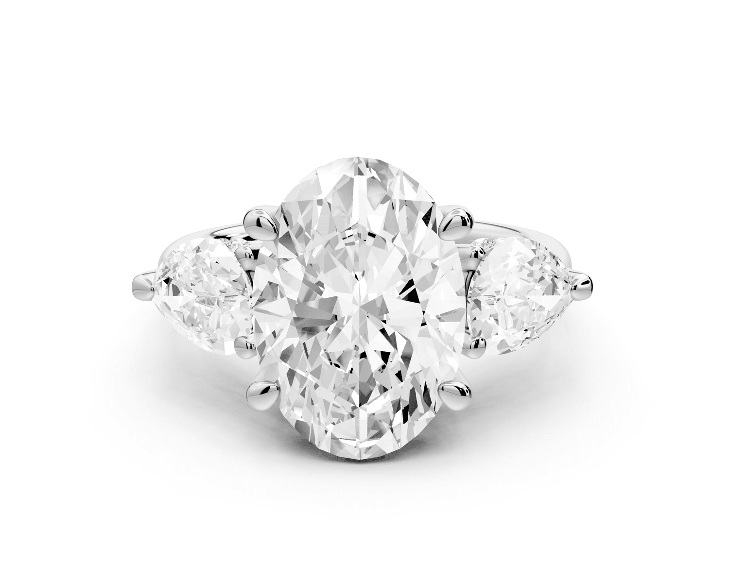 Stella - 3ct platinum Three Stone oval with pears Hidden Halo Engagement Ring - Mr. Alex Jewelry
