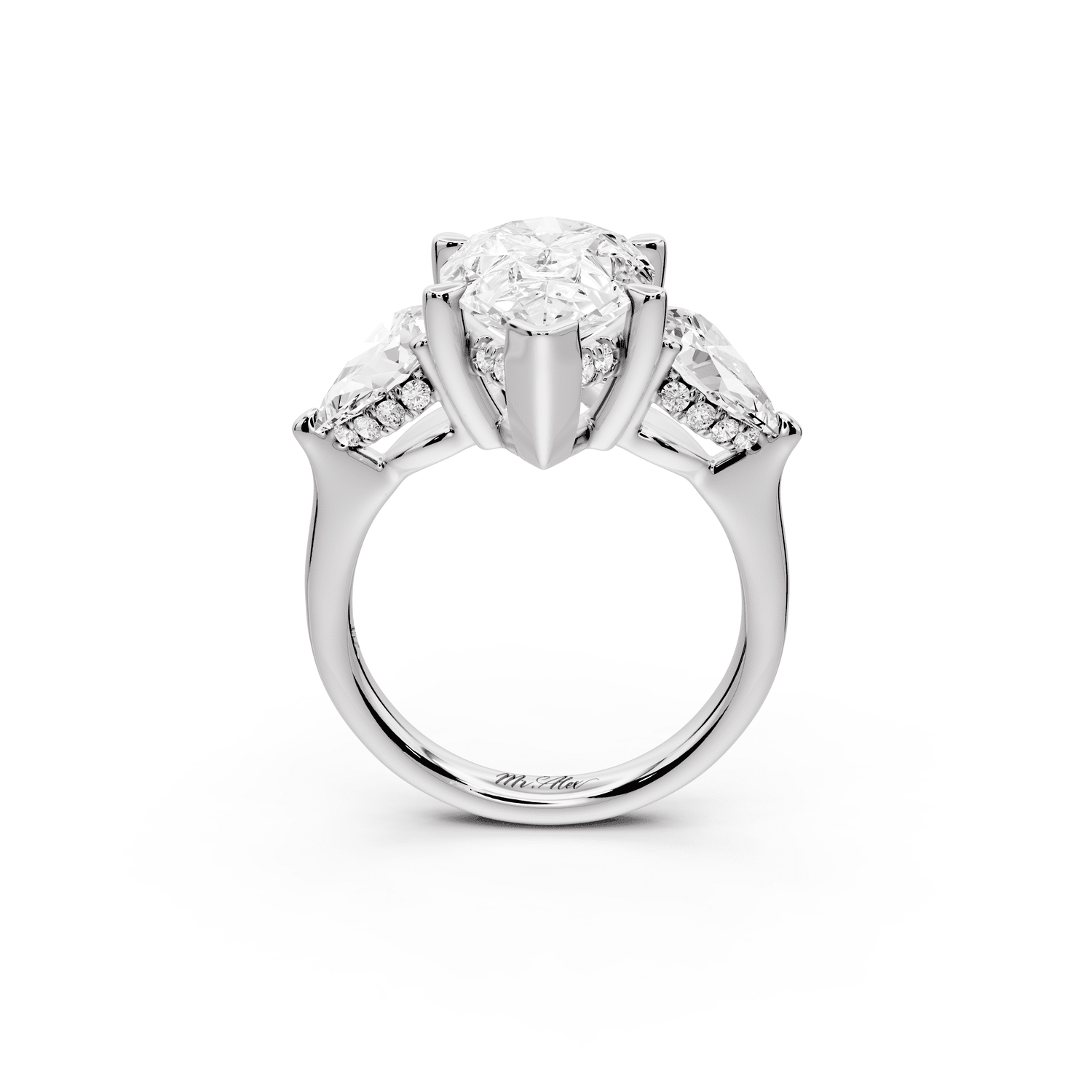 Stella - 3ct platinum Three Stone pear with pears Hidden Halo Engagement Ring - Mr. Alex Jewelry