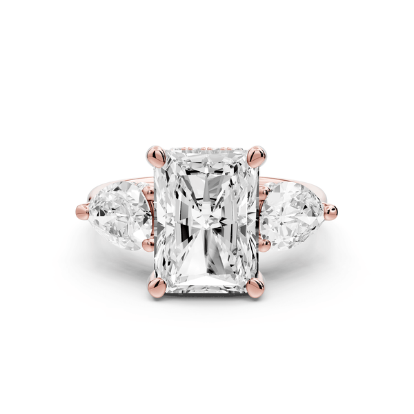 Stella - 4ct 14k rose gold Three Stone radiant with pears Hidden Halo Engagement Ring - Mr. Alex Jewelry