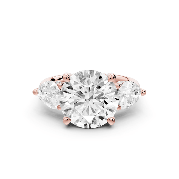 Stella - 4ct 14k rose gold Three Stone round with pears Hidden Halo Engagement Ring - Mr. Alex Jewelry