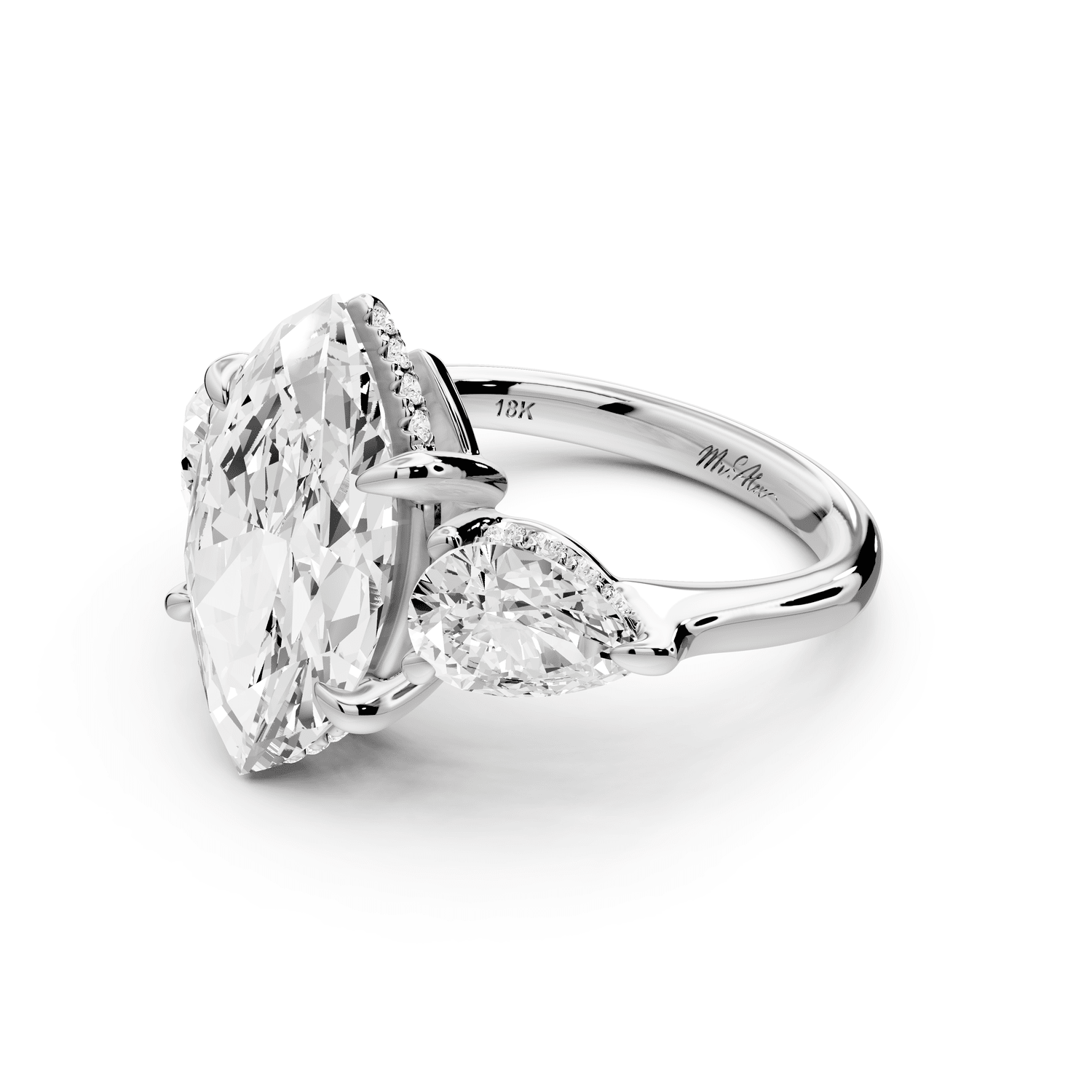 Stella - 4ct 14k white gold Three Stone marquise with pears Hidden Halo Engagement Ring - Mr. Alex Jewelry