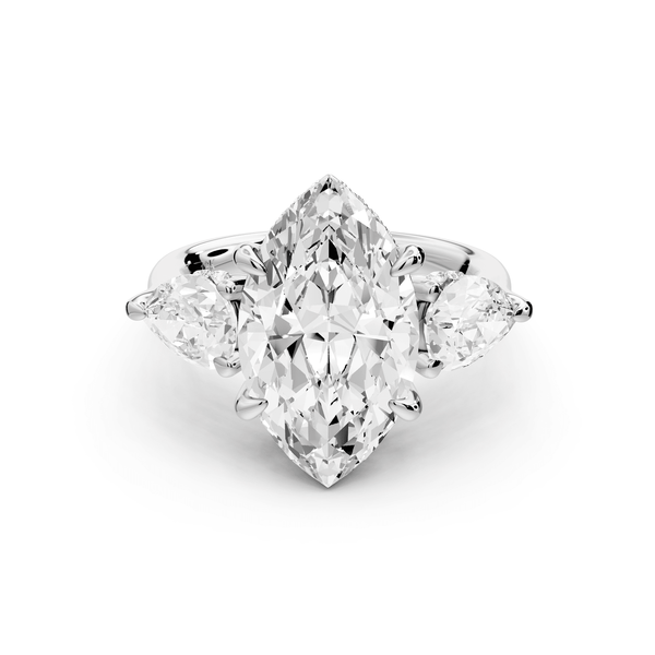 Stella - 4ct 14k white gold Three Stone marquise with pears Hidden Halo Engagement Ring - Mr. Alex Jewelry