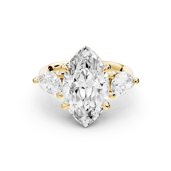 Stella - 4ct 14k yellow gold Three Stone marquise with pears Hidden Halo Engagement Ring - Mr. Alex Jewelry