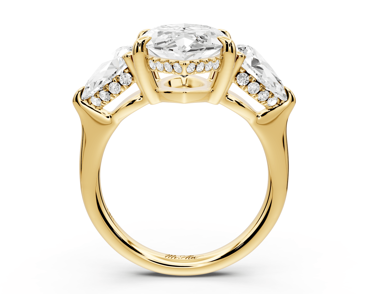 Stella - 4ct 14k yellow gold Three Stone marquise with pears Hidden Halo Engagement Ring - Mr. Alex Jewelry