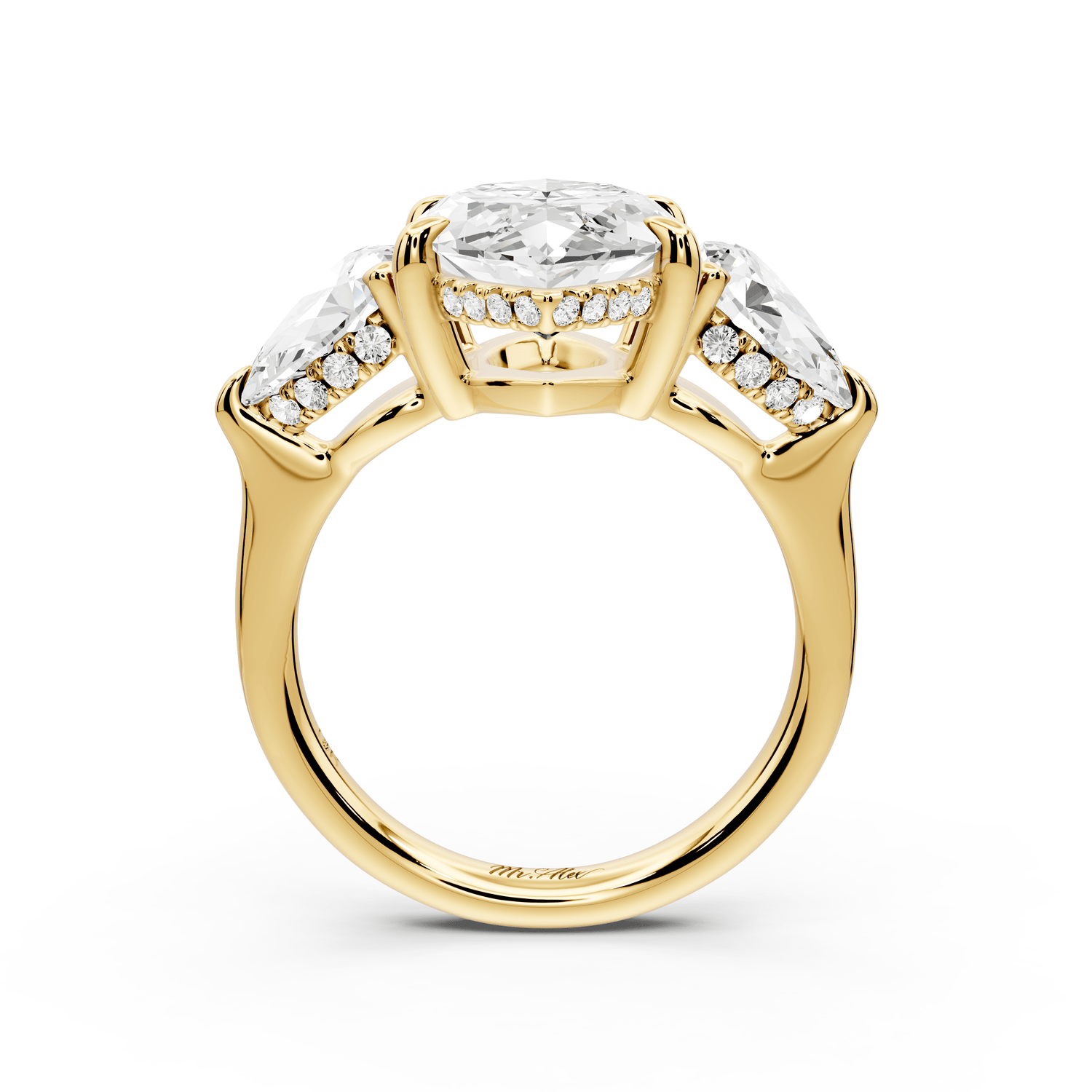 Stella - 4ct 14k yellow gold Three Stone marquise with pears Hidden Halo Engagement Ring - Mr. Alex Jewelry
