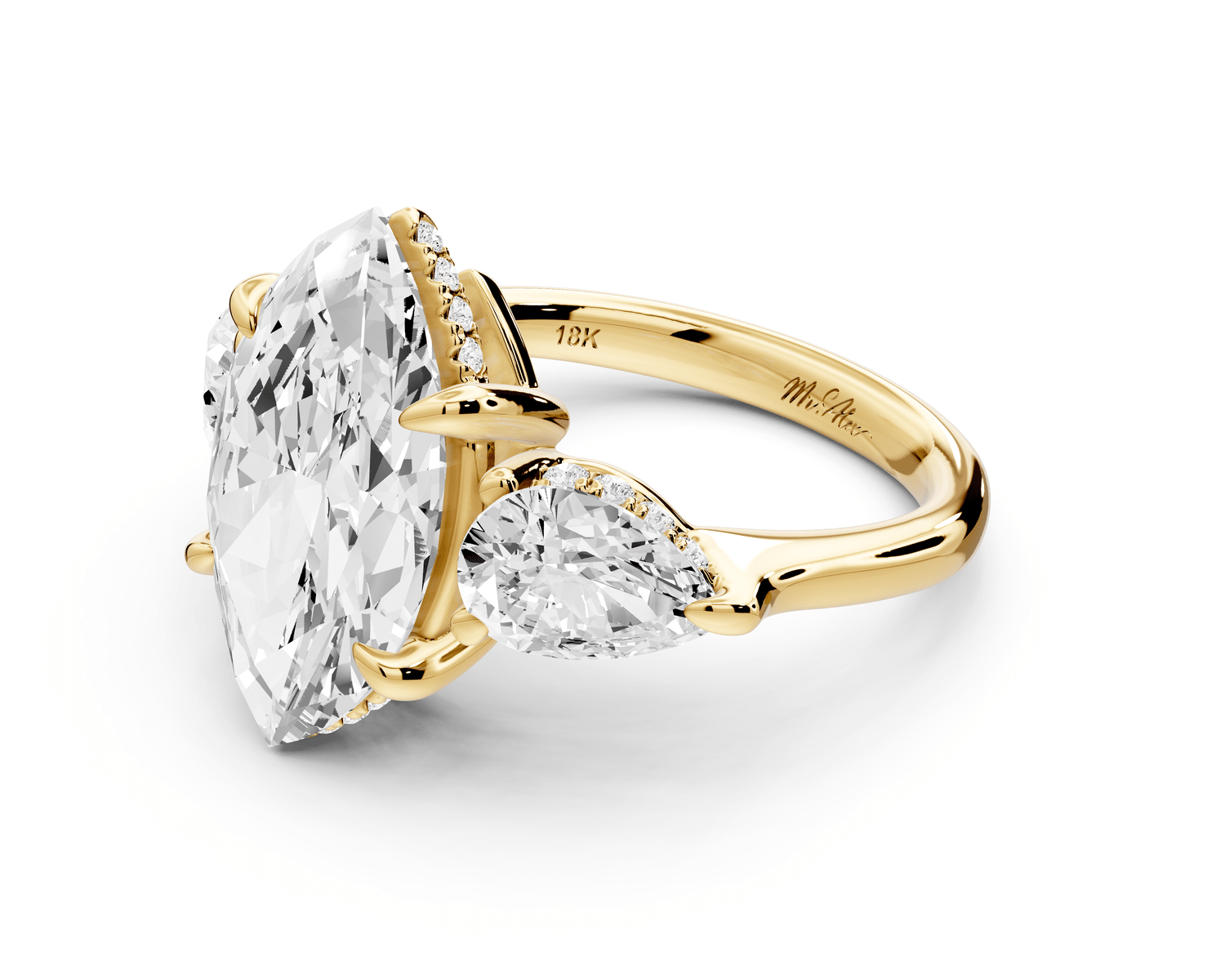 Stella - 4ct 14k yellow gold Three Stone marquise with pears Hidden Halo Engagement Ring - Mr. Alex Jewelry