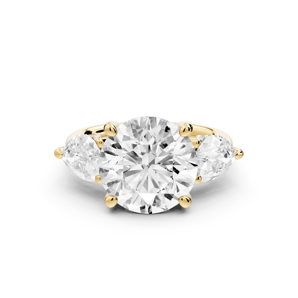 Stella - 4ct 14k yellow gold Three Stone round with pears Hidden Halo Engagement Ring - Mr. Alex Jewelry