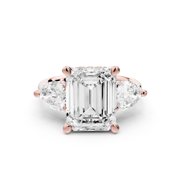 Stella - 4ct 18k rose gold Three Stone emerald with pears Hidden Halo Engagement Ring - Mr. Alex Jewelry