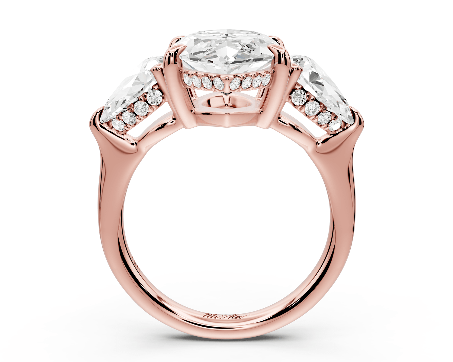 Stella - 4ct 18k rose gold Three Stone marquise with pears Hidden Halo Engagement Ring - Mr. Alex Jewelry
