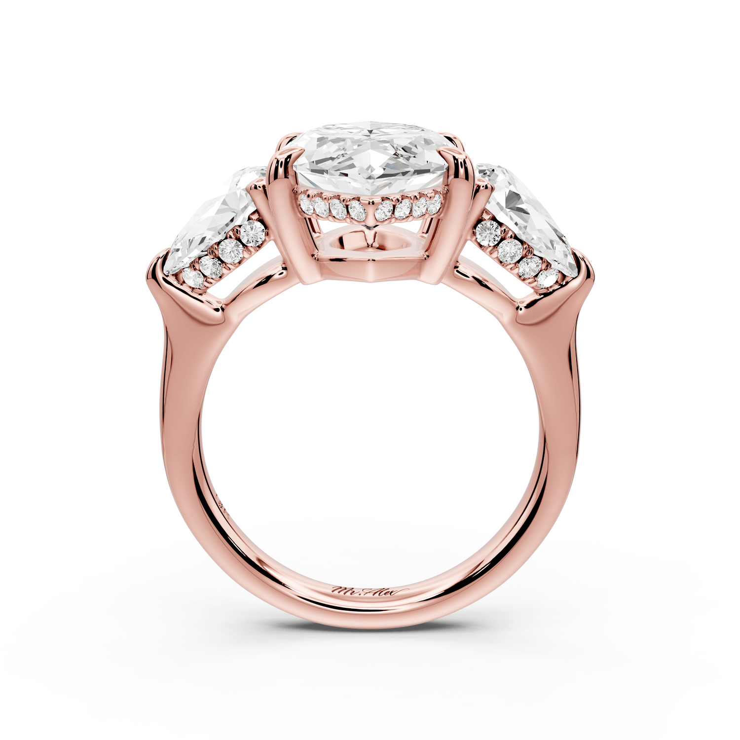 Stella - 4ct 18k rose gold Three Stone marquise with pears Hidden Halo Engagement Ring - Mr. Alex Jewelry