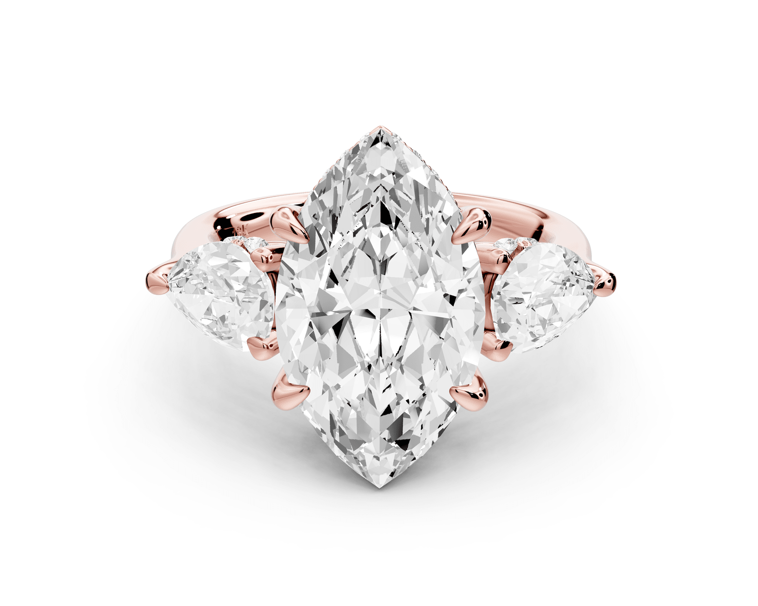 Stella - 4ct 18k rose gold Three Stone marquise with pears Hidden Halo Engagement Ring - Mr. Alex Jewelry