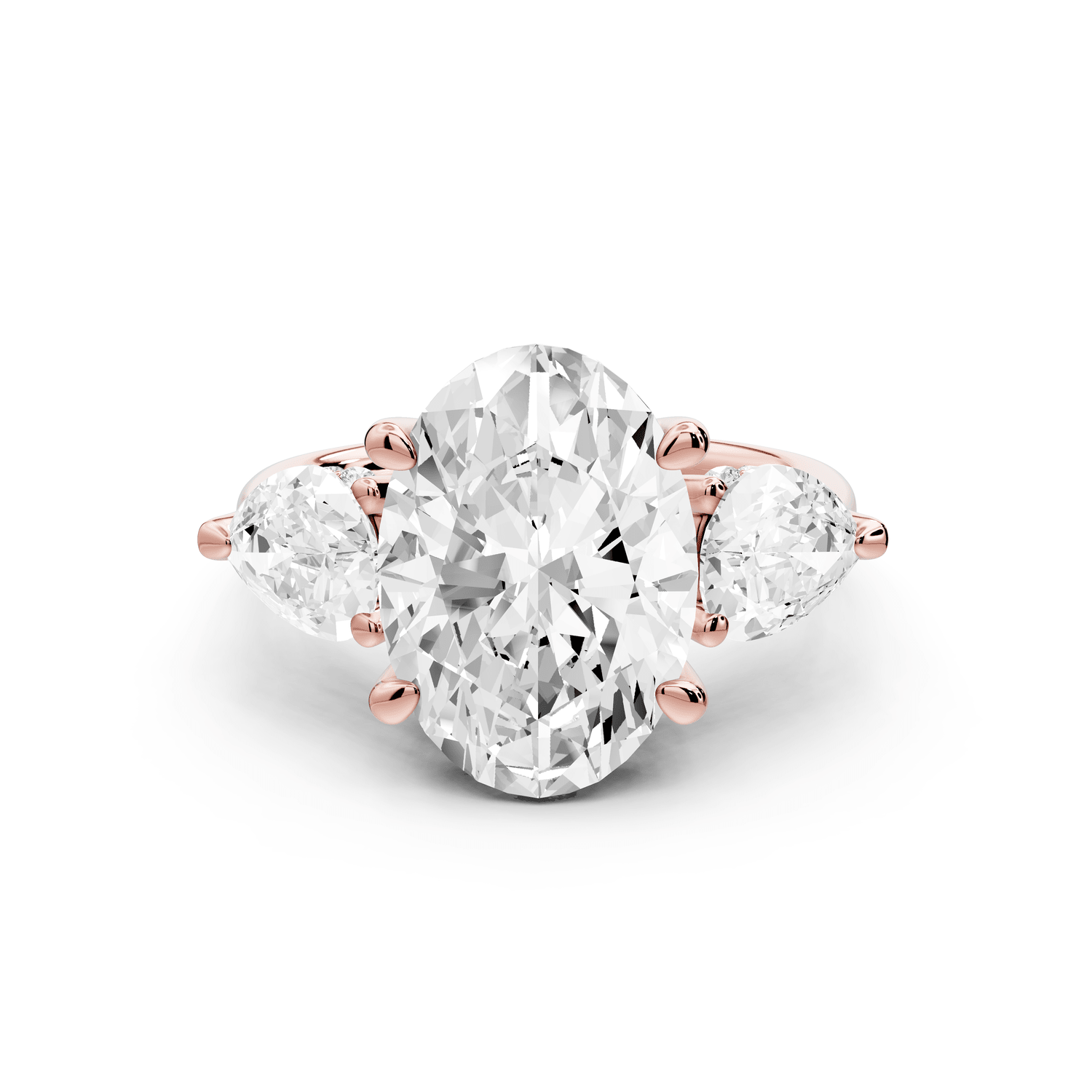 Stella - 4ct 18k rose gold Three Stone oval with pears Hidden Halo Engagement Ring - Mr. Alex Jewelry