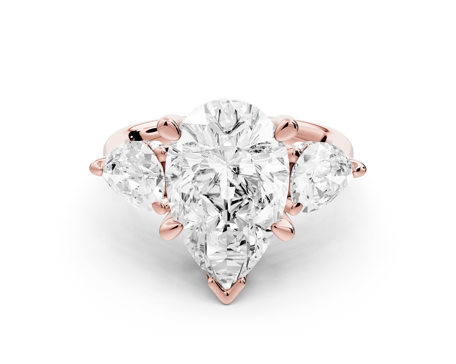 Stella - 4ct 18k rose gold Three Stone pear with pears Hidden Halo Engagement Ring - Mr. Alex Jewelry