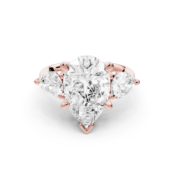Stella - 4ct 18k rose gold Three Stone pear with pears Hidden Halo Engagement Ring - Mr. Alex Jewelry