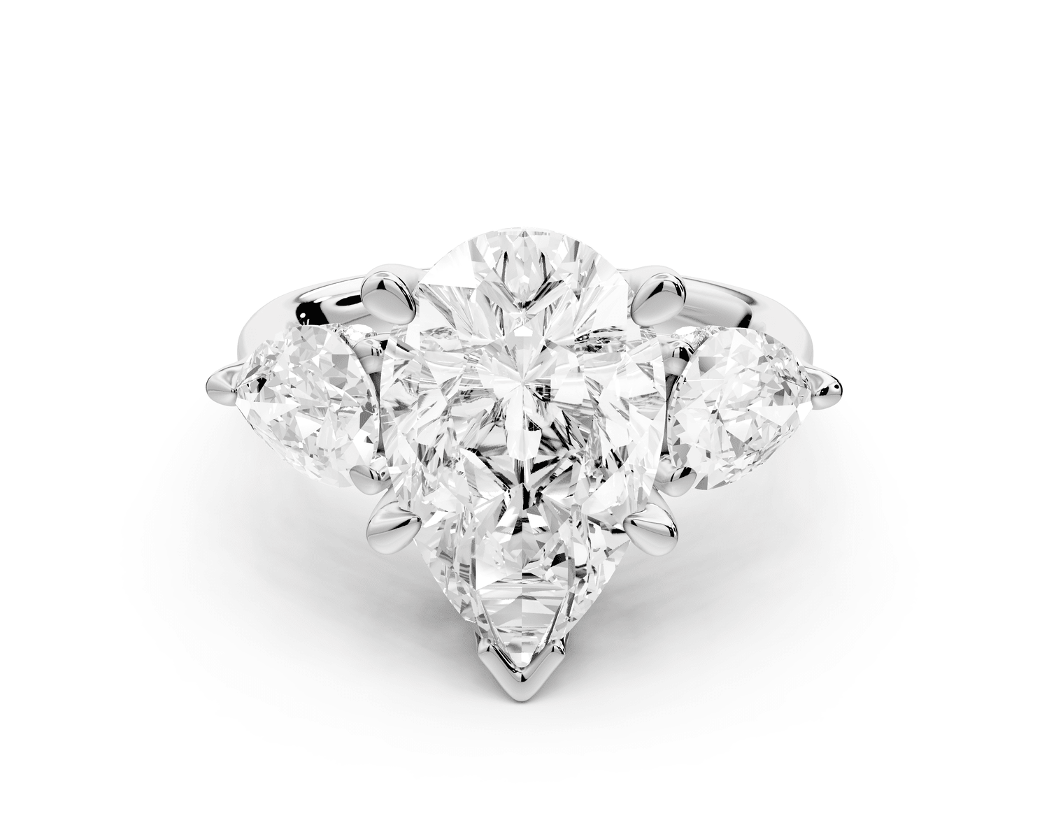 Stella - 4ct 18k white gold Three Stone pear with pears Hidden Halo Engagement Ring - Mr. Alex Jewelry