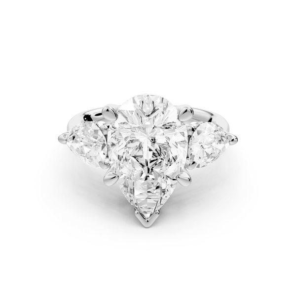 Stella - 4ct 18k white gold Three Stone pear with pears Hidden Halo Engagement Ring - Mr. Alex Jewelry