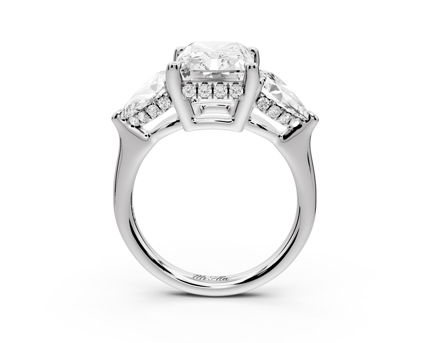 Stella - 4ct 18k white gold Three Stone radiant with pears Hidden Halo Engagement Ring - Mr. Alex Jewelry