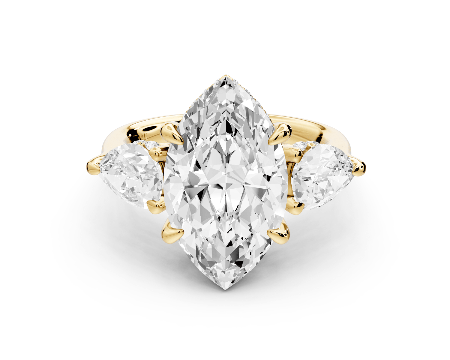 Stella - 4ct 18k yellow gold Three Stone marquise with pears Hidden Halo Engagement Ring - Mr. Alex Jewelry
