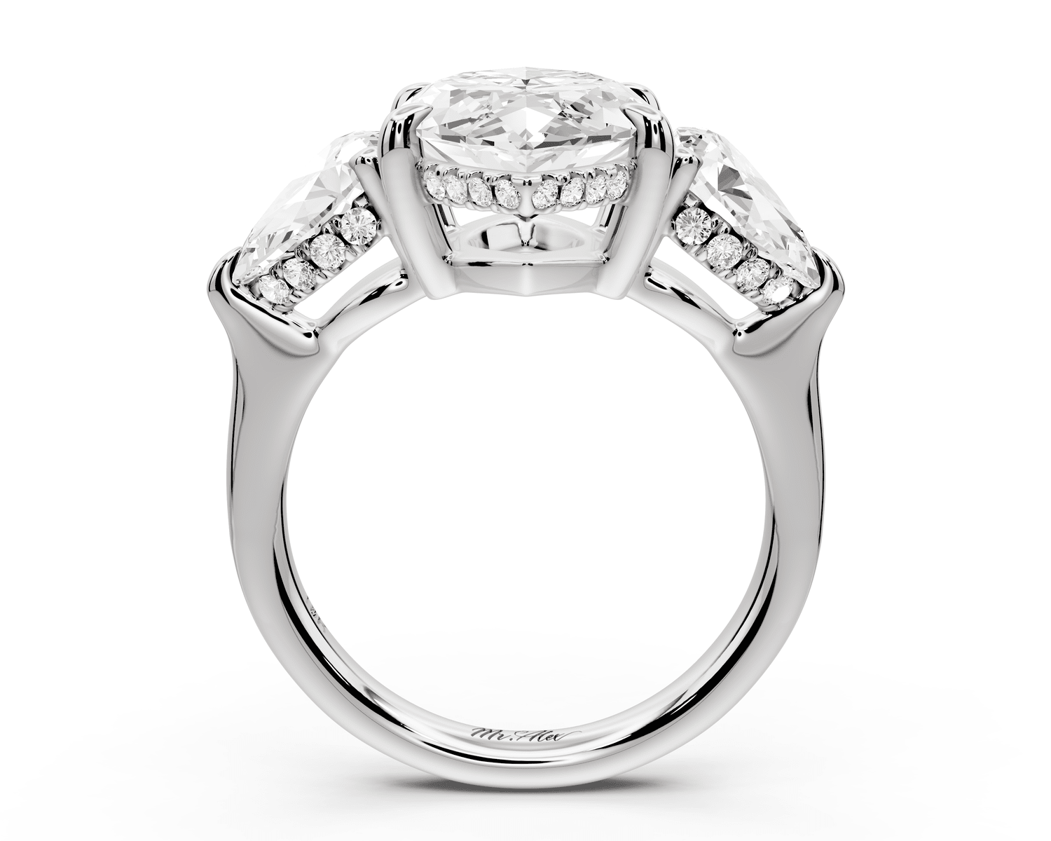 Stella - 4ct platinum Three Stone marquise with pears Hidden Halo Engagement Ring - Mr. Alex Jewelry