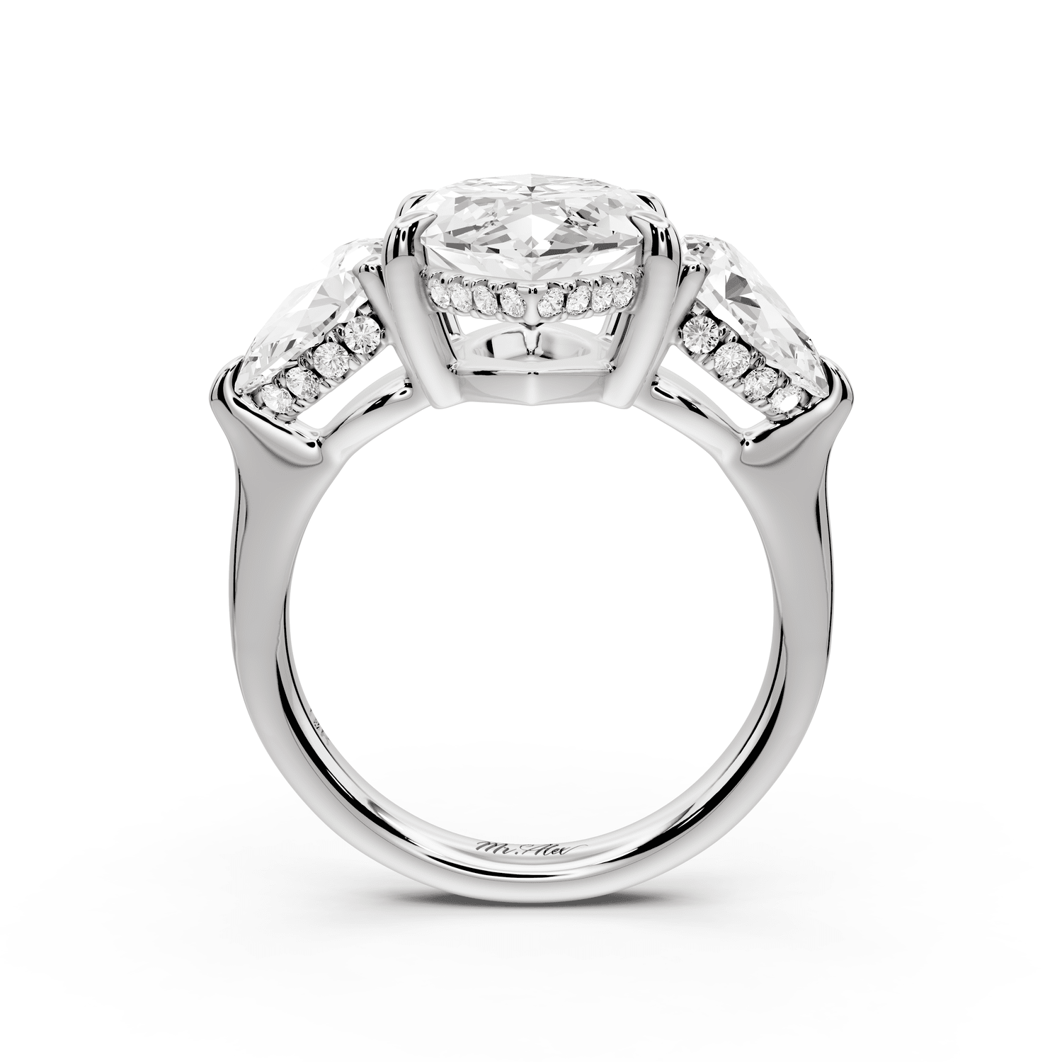 Stella - 4ct platinum Three Stone marquise with pears Hidden Halo Engagement Ring - Mr. Alex Jewelry