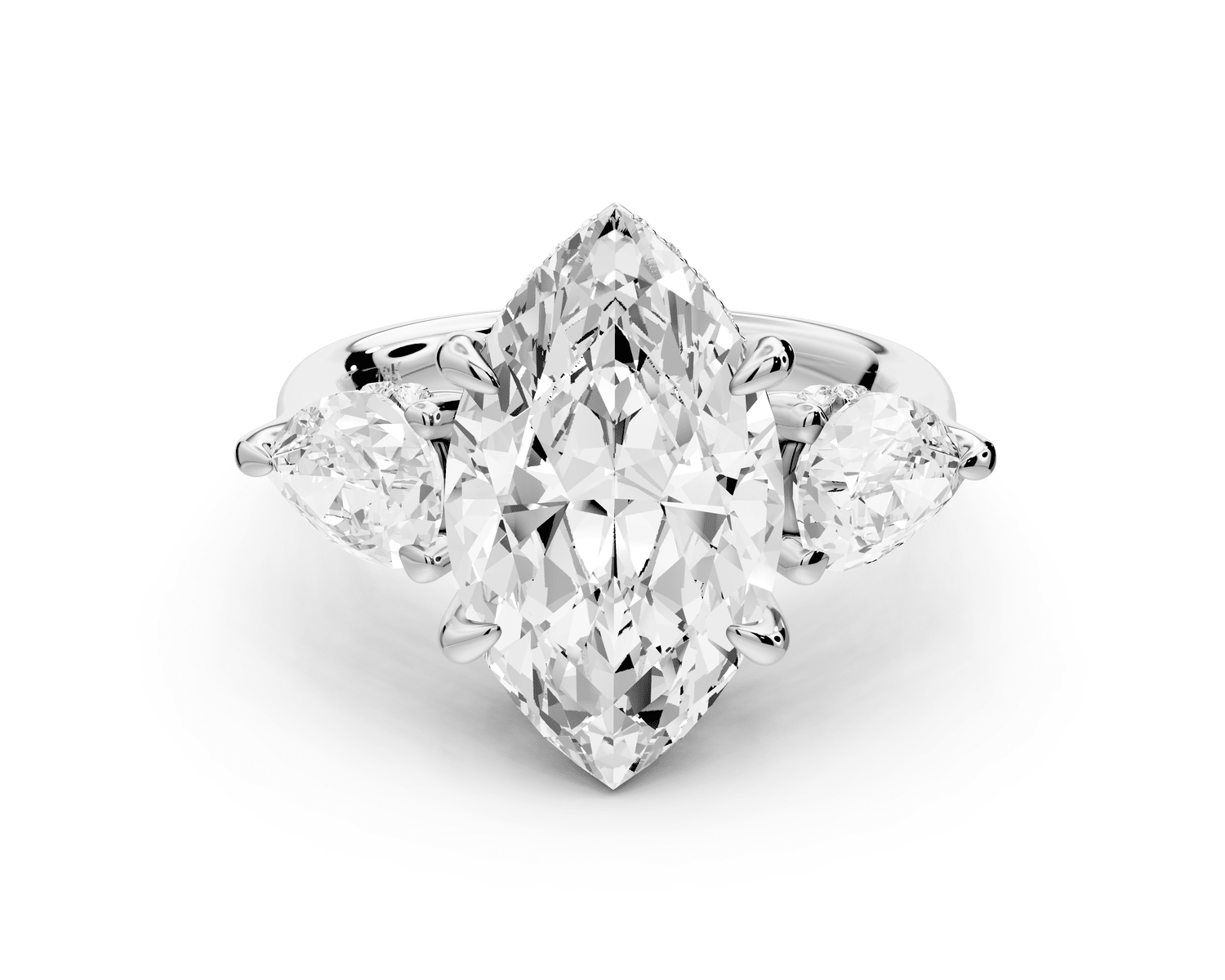 Stella - 4ct platinum Three Stone marquise with pears Hidden Halo Engagement Ring - Mr. Alex Jewelry