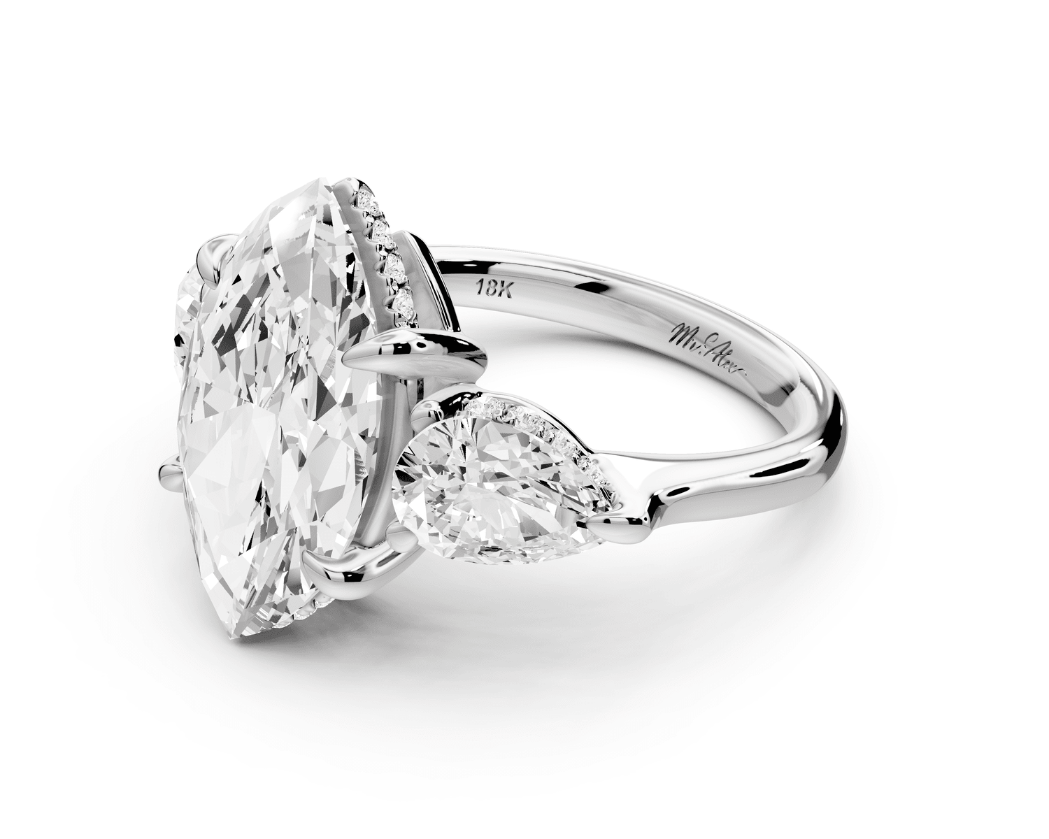 Stella - 4ct platinum Three Stone marquise with pears Hidden Halo Engagement Ring - Mr. Alex Jewelry