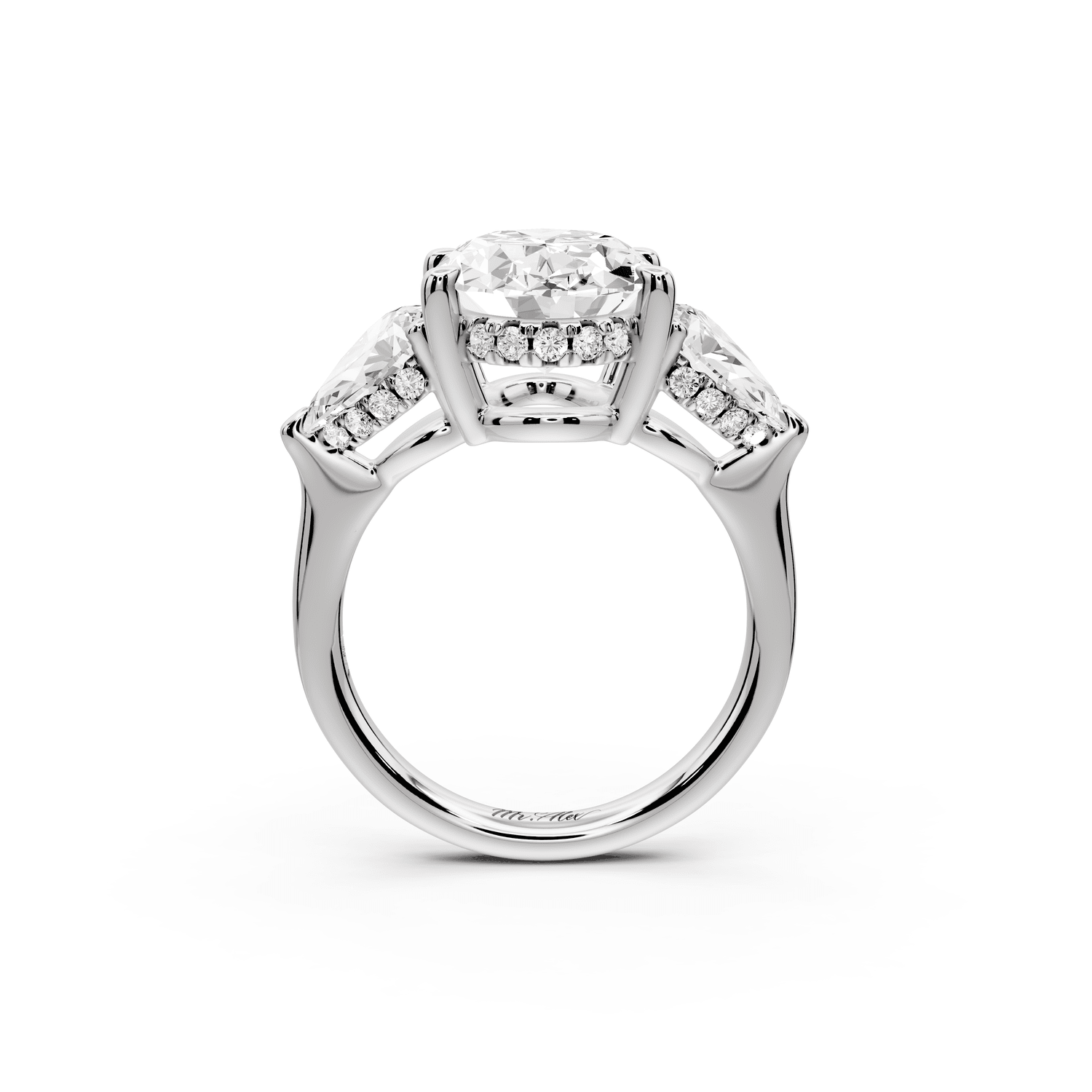 Stella - 4ct platinum Three Stone oval with pears Hidden Halo Engagement Ring - Mr. Alex Jewelry