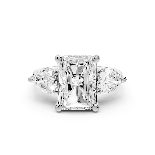 Stella - 4ct platinum Three Stone radiant with pears Hidden Halo Engagement Ring - Mr. Alex Jewelry