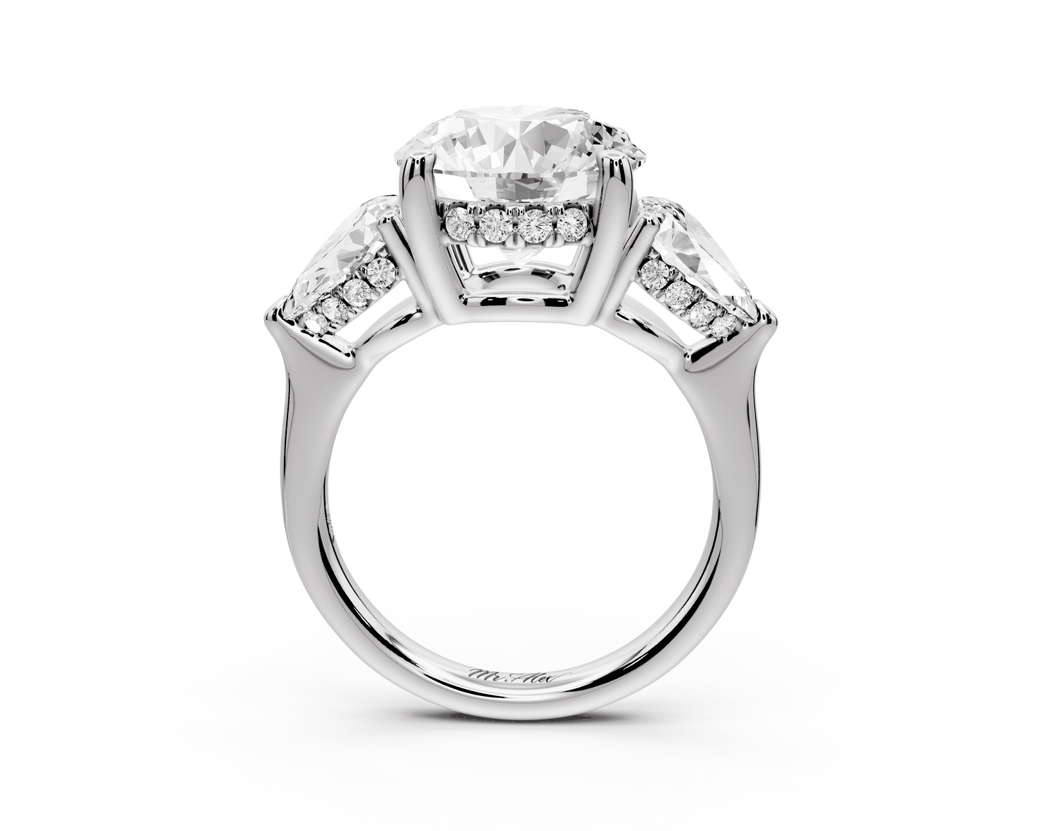 Stella - 4ct platinum Three Stone round with pears Hidden Halo Engagement Ring - Mr. Alex Jewelry