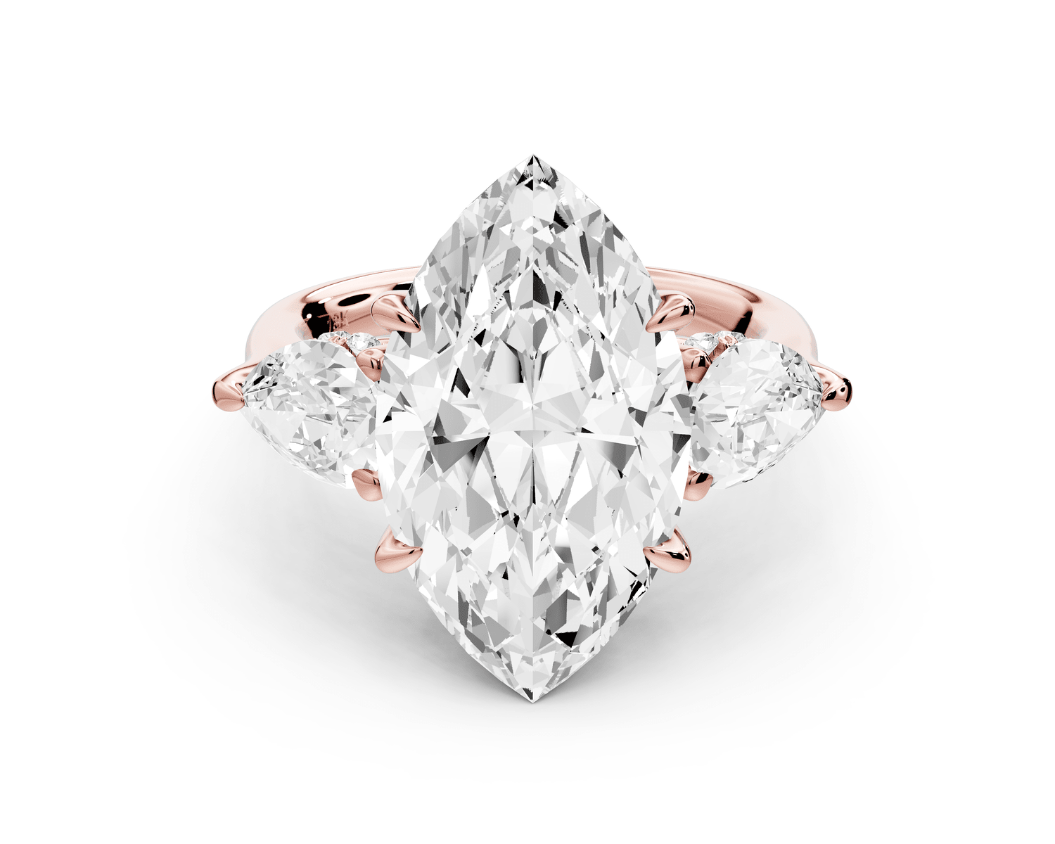 Stella - 5ct 14k rose gold Three Stone marquise with pears Hidden Halo Engagement Ring - Mr. Alex Jewelry