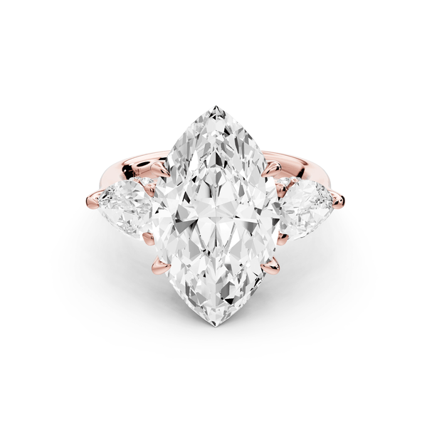 Stella - 5ct 14k rose gold Three Stone marquise with pears Hidden Halo Engagement Ring - Mr. Alex Jewelry